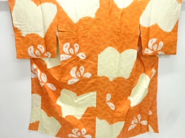 JAPANESE KIMONO / ANTIQUE JUBAN / SILK / SHIBORI / RHOMBUS & LEAVES